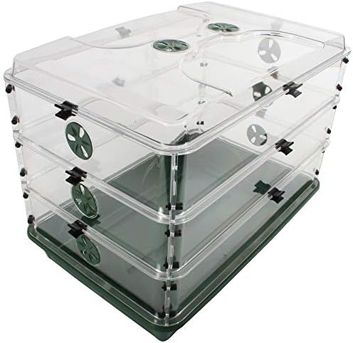 EarlyGrow 95457 24" x 15" x 16.75" Domed Propagator, Green, 3 Side Extenders and Locking Clip Set by EarlyGrow