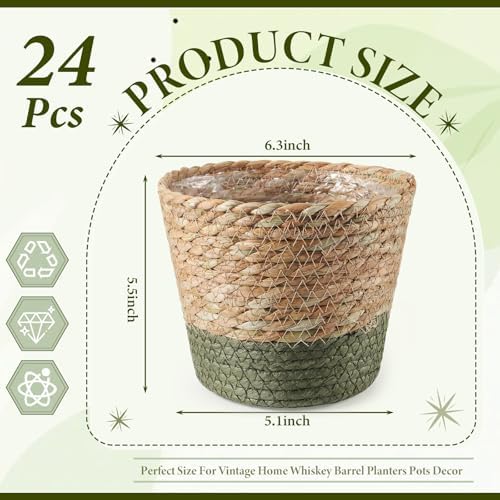 AceOrbit 24 Pcs Wicker Plant Basket Bulk with Liners Woven Planter Baskets Bulk for Indoor Outdoor Seagrass Plants Woven Wicker Baskets for Flower Pots Cover and Room Decor (Small,Farmhouse) - Image 4