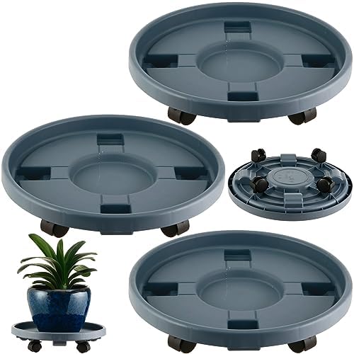 3 Pakcs Large Plant Caddy with Wheels 15.8" Rolling Plant Stands Heavy-duty Plastic Plant Roller Base Pot Movers Plant Saucer on Wheels Indoor Outdoor Plant Dolly with Caster Planter Tray Coaster Grey - Image 6
