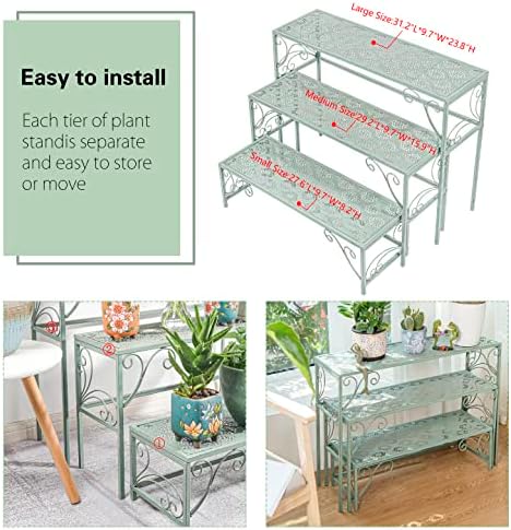 Sungmor Metal Plant Stand - 3 Tier Foldable Ladder Planters Display Shelf - Multiple Plants Flower Pots Vases Storage Organizer - Indoor Outdoor Multi Tiered Plant Rack for Garden Balcony Yard - Image 6