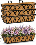 Y&M 4pcs 24 Inch Planter, Metal Window Boxes with Coco Liner, Indoor Outdoor Hanging Flower Planter for Garden, Lawn, Balcony, Porch, Fence, Patio Rail by YM
