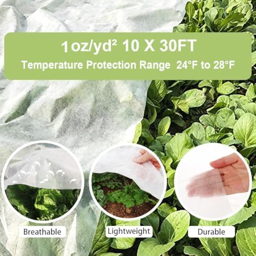 Plant Covers Freeze Protection, 10ft x 30ft 1.0oz/yd² Reusable Floating Row Cover, Frost Cloth for Outdoor Plants, Breathable Frost Blanket for Winter Cold Weather & Pest Protection - Image 2