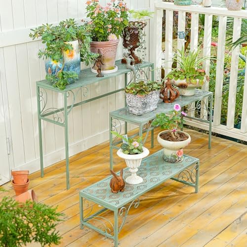 Sungmor Metal Plant Stand - 3 Tier Foldable Ladder Planters Display Shelf - Multiple Plants Flower Pots Vases Storage Organizer - Indoor Outdoor Multi Tiered Plant Rack for Garden Balcony Yard - Image 5