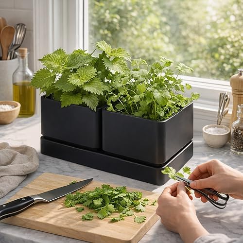 D'vine Dev Herb Garden Planter Set with Saucer, Black, 76-Q-B-1 - Image 2