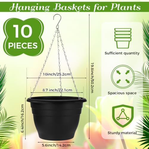 10 Pack Plastic Hanging Planter Bulk 10 inch Black Hanging Baskets - Image 2