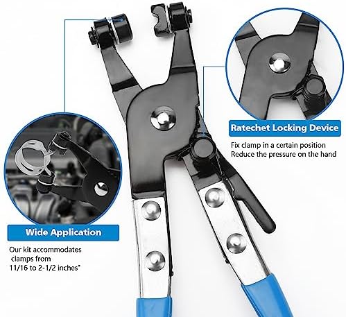 BETOOLL 9pc Hose Clamp Pliers, Professional Automotive with Flexible Wire Long Reach, Clic R Type Swivel Jaw and Flat Band Pliers for Coolant Radiator Heater/Water Hose (Blue) - Image 4