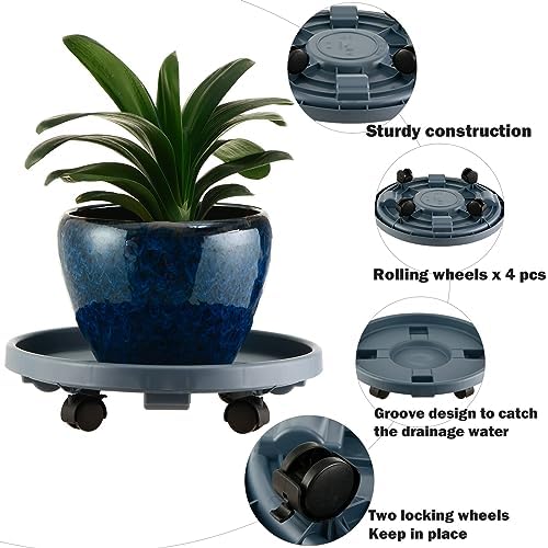 3 Pakcs Large Plant Caddy with Wheels 15.8" Rolling Plant Stands Heavy-duty Plastic Plant Roller Base Pot Movers Plant Saucer on Wheels Indoor Outdoor Plant Dolly with Caster Planter Tray Coaster Grey - Image 2
