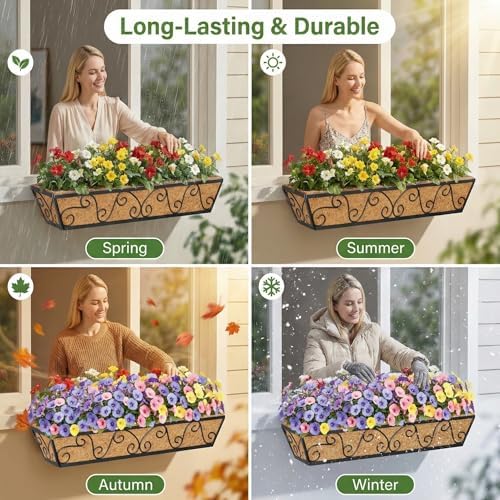 Y&M 30 Inch Butterfly Window Box Planter. Railing Planters for Outdoor Plants, Over the Railing Planter Boxes & Wall Mount, Rust-Resistant Steel with Coco Coir Liner for Balcony, Deck - 2 PCS - Image 5
