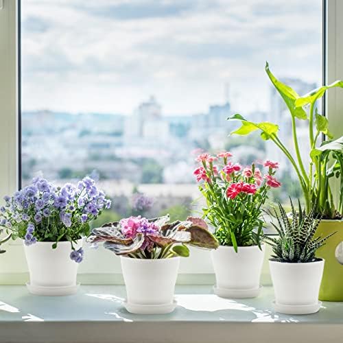 ADXCO 16 Pack 4 Inch Plastic Planters Assorted Flower Plant Pots Seedling Nursery Pots with Tray, Outdoor Indoor Plants for Seedling, Transplanting, Cutting, White - Image 4