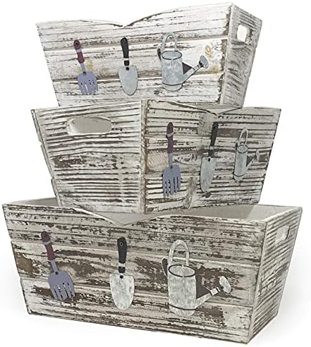 allgala HD88341 3-PC set Wooden Boxes Planter Trough for flower pots - Indoor Outdoor decoration Storage Display Boxes (Style 4) by Allgala