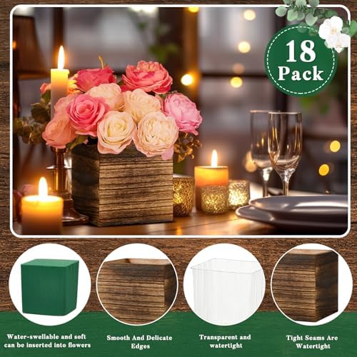 Dandat 18 Set Square Wood Planter Boxes Vases Rustic Centerpieces,Brown - Image 3