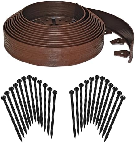 EasyFlex Tall Wall No-Dig Landscape Edging with Anchoring Spikes, 2.5 in. Tall Straight Top Plastic Garden Border with Woodgrain Texture, 40 Foot Kit, Brown (3220BRE-40C) by EasyFlexLandscapeProducts