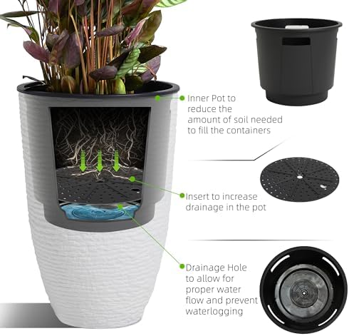 Worth 21" H White Tall Planters with Inside Pots, 2-Pack Large Plant Pots - Image 6