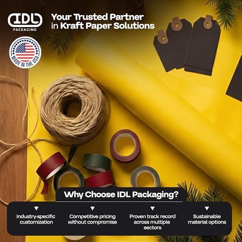 24" x 1200" (100 ft) Yellow Kraft Paper Roll, Pack of 2 - USA-Made Quality Craft Paper for Gift Wrapping, Kids' Arts & Crafts, School Projects - 100% Recycled, 50 lb Natural Material by IDL Packaging - Image 7