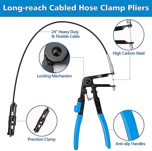 BETOOLL 9pc Hose Clamp Pliers, Professional Automotive with Flexible Wire Long Reach, Clic R Type Swivel Jaw and Flat Band Pliers for Coolant Radiator Heater/Water Hose (Blue) - Image 2