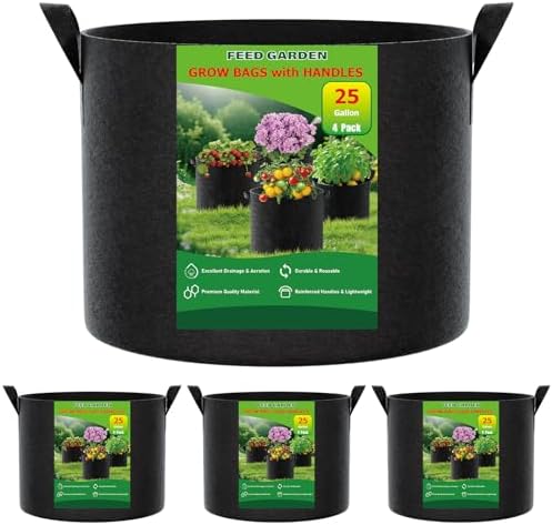 FEED GARDEN 25 Gallon Plant Grow Bags 4 Pack 300G Fabric Pots with Handles by FEEDGARDEN