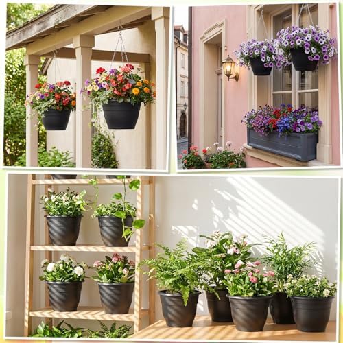 10 Pack Plastic Hanging Planter Bulk 10 inch Black Hanging Baskets - Image 6