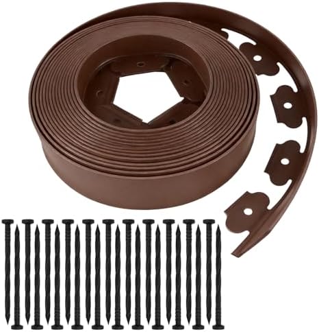 Garden Edging Border, 2In x 100 FT Landscape Edging with 90 Spikes, Brown by Tikitup