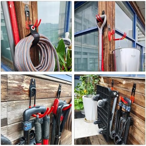 3-H Garage Wall Hooks 14 Pack,Garage Hooks Heavy Duty with Extra Welding Spots,Garage Hooks for Hanging,Garage Organizer for Garden,Lawn,Yard Tools,Chairs,Ladders,WeedEater,Shovel,Blower(Red) - Image 4