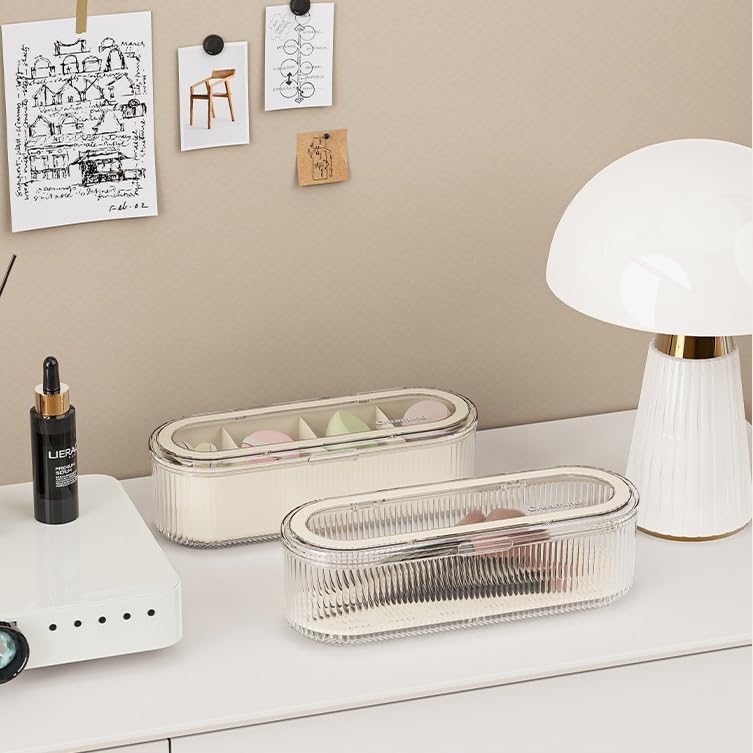 Makeup Brush Holder Organizer Clear Acrylic Makeup Sponges Organizer,Cosmetic Storage Case with Lid Display Case for Vanity (Brush Organizer)