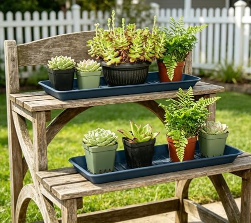 4 Pack Rectangular Plant Saucer 16 Inch, Heavy Duty Plastic Drip Trays for Pots, Windowsill Planter, Indoor Outdoor, 7.0 x 16.1 Inches, Blue - Image 6