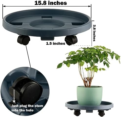 3 Pakcs Large Plant Caddy with Wheels 15.8" Rolling Plant Stands Heavy-duty Plastic Plant Roller Base Pot Movers Plant Saucer on Wheels Indoor Outdoor Plant Dolly with Caster Planter Tray Coaster Grey - Image 4