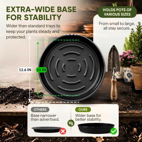 10Pack Plant Saucer 11 inch, Heavy Duty Flower Pot Saucers, Plant Pot Saucers Bulk, 1.5'' Deeper Plant Trays for Pots Durable Drip Trays for Potted Plants, Plant Saucers for Outdoors and Indoors - Image 2