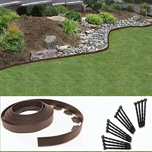 Garden Edging，20ft Landscape Edging with 20 Spikes for Lawn 2 Inch Tall (Brown, 20FT) - Image 7