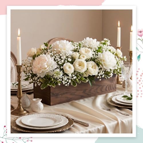 Dandat 4 Set Wood Boxes for Centerpieces 16x4 Inch Rectangle Wooden Planter Box Rustic Wooden Planters with Removable Plastic Liner Floral Foam Blocks for Christmas Wedding Home Garden Decor(Brown) - Image 6