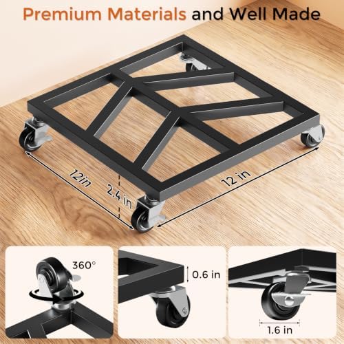 3 Pack 12" Plant Caddy with Wheels, Metal Rolling Plant Stand Heavy Duty 800lbs, Square Plant Dolly with Lockable Caster Wheels for Planter Pots, Heavy Objects, Indoor and Outdoor Use - Image 2