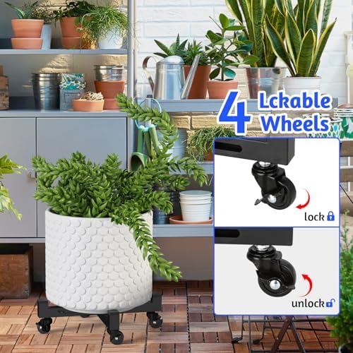 Plant Caddy With Wheels, Adjustable 9in to 13inch Heavy Duty Rolling Plant Dolly, Metal Plant Stand With 4 Lockable Caster Wheels, For Indoor Outdoor Pots Planter, Holds Up to 300 Lbs, Moving Dolly - Image 4