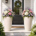 24" Resin Tall Outdoor Planters, Vintage Ivory Wavy Flower Pots by Unknown