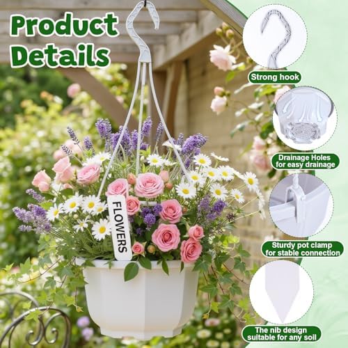 200 Pack 5.1 Inch Plastic Hanging Pots Bulk Nursery Hanging Planters with Hooks and Drainage Small Grower Pots for Indoor Outdoor Plants, Garden, Includes 200 Labels(White) - Image 3
