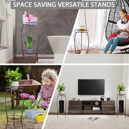 2 Pack 27.1" Plant Stands Indoor Outdoor – 2-Tier Metal Flower Pot Holders, Heavy Duty Rustproof Plant Shelf with Round Supports for Garden, Patio, Balcony, Corner Planters - Image 7