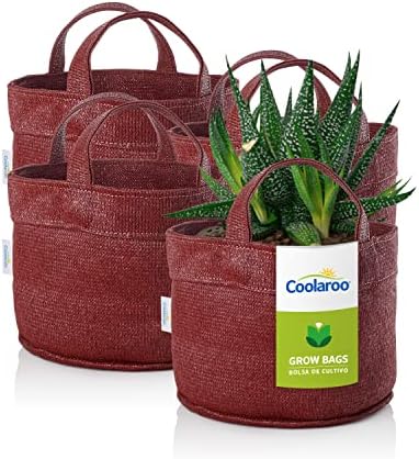 Coolaroo 4-Pack 2 Gallon Heavy Duty Plant/Vegetable/Herb/Fruit Breathable Fabric Grow Planter Pot Bags with Handles, Brick by Coolaroo