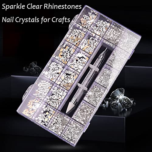 Nail Rhinestones Kit, Nail Art Decorations Flat AB Rhinestones Kit DIY Crafts Gemstones for Nail, Shoes, Clothes, Jewels (600 Blue Diamonds + 2500 Flat Rhinestone)