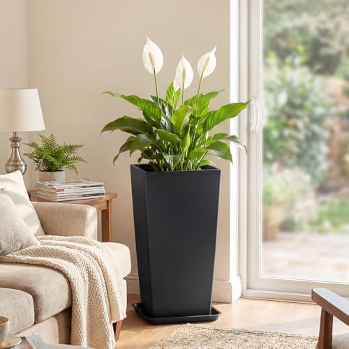 PASAMIC 30 Inch Outdoor Planters Set of 2, Large Tall Planters with Drainage Holes, Weather Resistant Flower Pots for Indoor & Outdoor Plants, Front Porch, Patio, Balcony, Garden, Black - Image 5