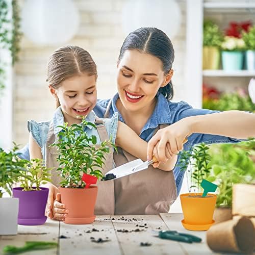 ADXCO 16 Pack 4 Inch Plastic Planters Assorted Flower Plant Pots Seedling Nursery Pots with Tray, Outdoor Indoor Plants for Seedling, Transplanting, Cutting, 8 Colors, Multicolor (AX1772) - Image 6