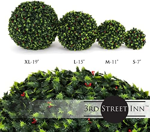 3rd Street Inn Holly Topiary Ball - 11" Artificial Topiary Plant - Wedding Decor - Indoor/Outdoor Artificial Plant Ball - Topiary Tree Substitute (1, Holly) - Image 4