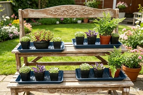 4 Pack Rectangular Plant Saucer 16 Inch, Heavy Duty Plastic Drip Trays for Pots, Windowsill Planter, Indoor Outdoor, 7.0 x 16.1 Inches, Blue - Image 5
