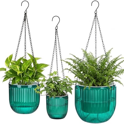 3 Pcs 8.3'' 6.5'' 4.5'' Hanging Self Watering Pot for Indoor Plant, Emerald by Maxcheck