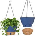 ZMTECH 2 Pack 10 Inch Hanging Baskets for Plants Outdoor Indoor, Modern Blue Planters with Water Level Window & Metal Chain for Balcony Patio Garden Home Decor by HighQualityGardeningTools