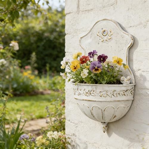 Vintage Rustic Wall Planter Distressed Decor Iron Hanging Plant Basket Shabby Metal Wall Mounted Flower Holder Pot Stand for Indoor Outdoor Home Balcony Patio Farmhouse Garden Decorative Bird White - Image 5