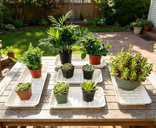 4 Pack Plastic Plant Tray Saucer Rectangular 17 18 Inch, Planter Trays Saucers for Indoor Outdoor, Plant Water Drip Trays, Windowsill, 7.7 x 17.5 Inches, White - Image 7