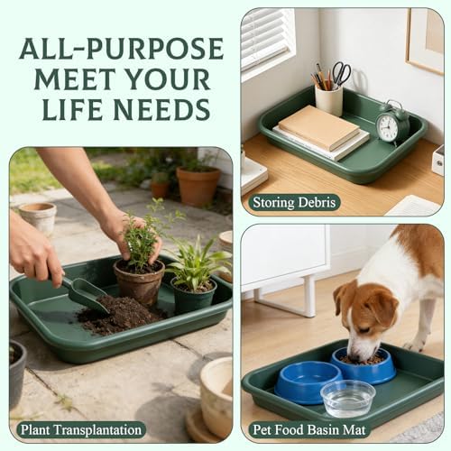 Rainmae 2 Set Garden Tidy Trays with Shovels, Large Potting Tray for Seeding, Mixing Soil and Repotting, One-Piece Gardening Tray for Succulents, Cactus and Indoor Plants, 23 x 13.6 x 4.5 Inch, Green - Image 6