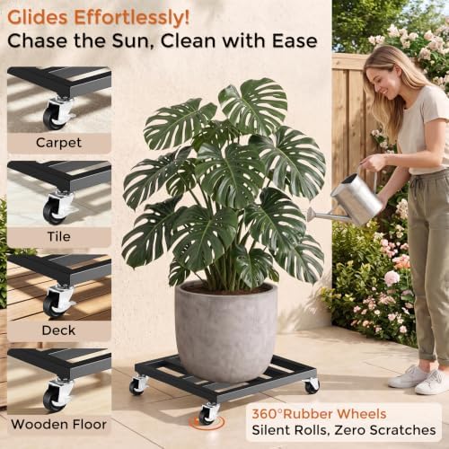 2 Pack 12 Inch Heavy Duty Plant Caddy with Wheels, 800 lbs Capacity Rolling Plant Stand, with Locking Casters, for Large Pots, Washer, Refrigerator & Outdoor Use - Image 6