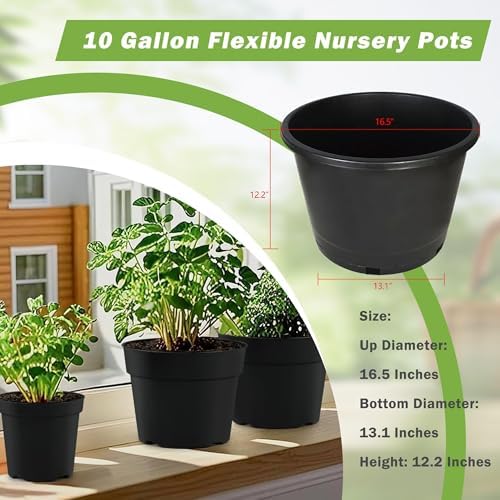 HOSTIC 10 Gallon Flexible Nursery Pots Gallon Pot with Drainage Holes Plastic Plant Container Suitable for Indoor Outdoor Vegetables Flowers Plants 10 PCS - Image 4