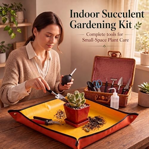 Succulent Tools w/Basket & Repotting Mat, Indoor Plant Care Gift for Women - Image 7