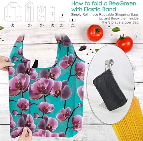 BeeGreen 10 Pack Washable Floral Grocery Bags for Shopping Reusable Tote Bags Extra Large 50LBS Cute Flower Design Foldable Reusable Bags for Women Men Lightweight Durable - Image 5