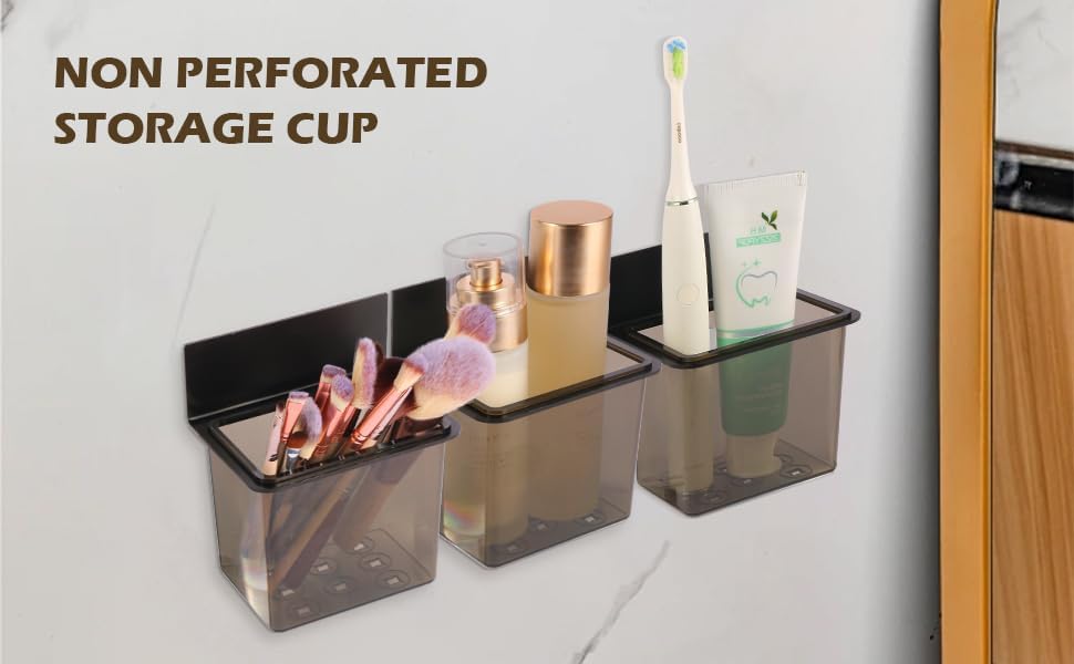 Toothbrush Holder Toothpaste Holder with Wall Mount for Family, Metal Frame & Plastic Black Bathroom Organizer Set with Adhere Tape for Bathroom -one Pack